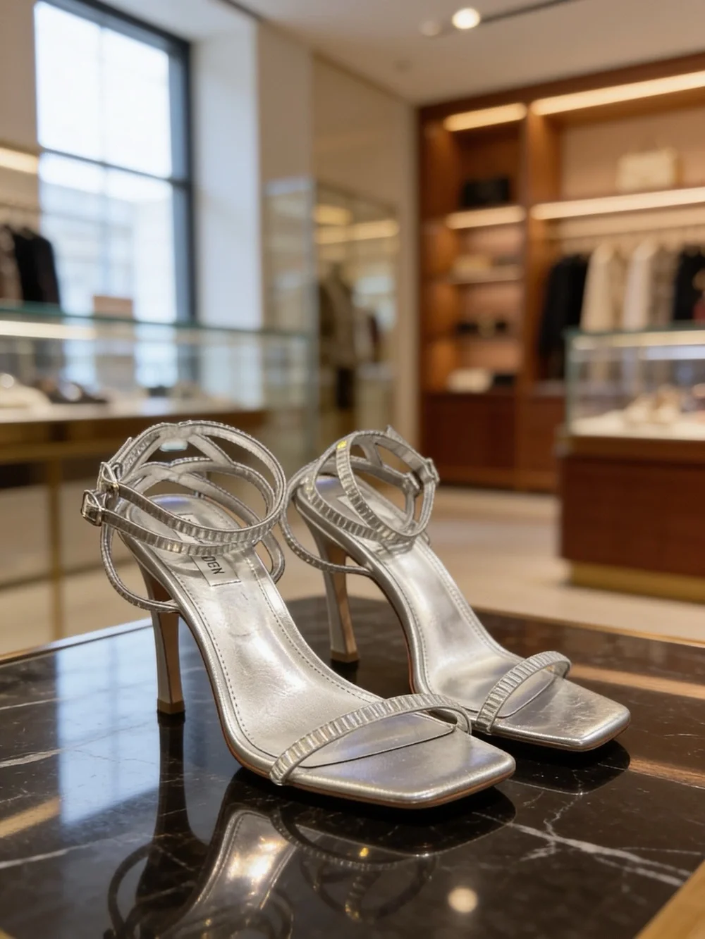 Steve Madden Silver Ankle-Strap Square-Toe Heel